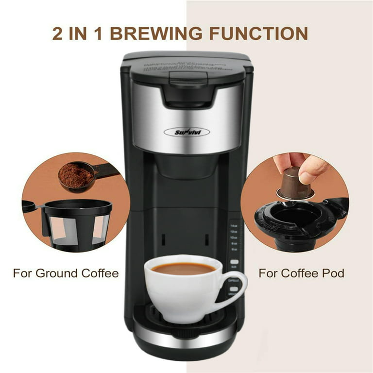 Superjoe Single Serve Coffee Maker, Coffee Machine For Single Cup Pod &  Coffee Ground, 30 Oz Removable Reservoir, Compact Coffee Brewer with 6 to  14