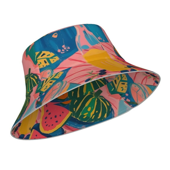Kdxio Reflective Bucket Hat - Colorful Summer Fruit Table Print Bucket Hat for Men,Women