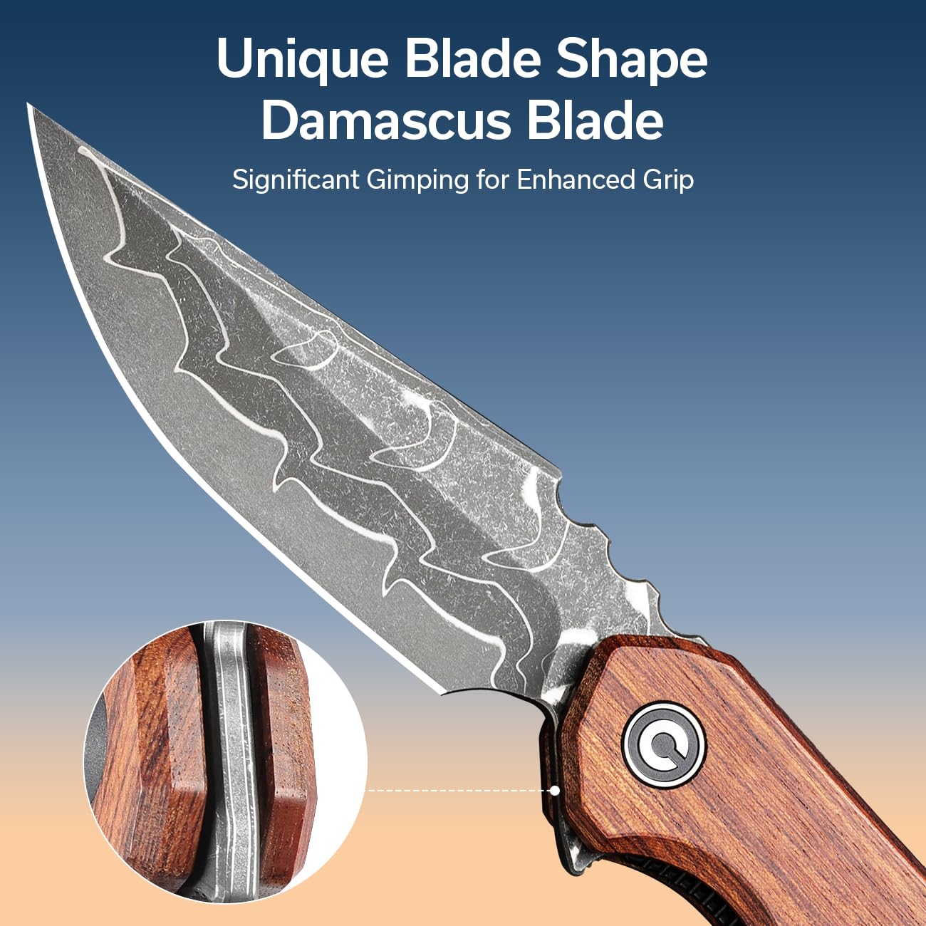 CIVIVI Bluetick Folding Pocket Knife with 3.47" Damascus Blade Guibourtia Wood Handle C23050-DS1