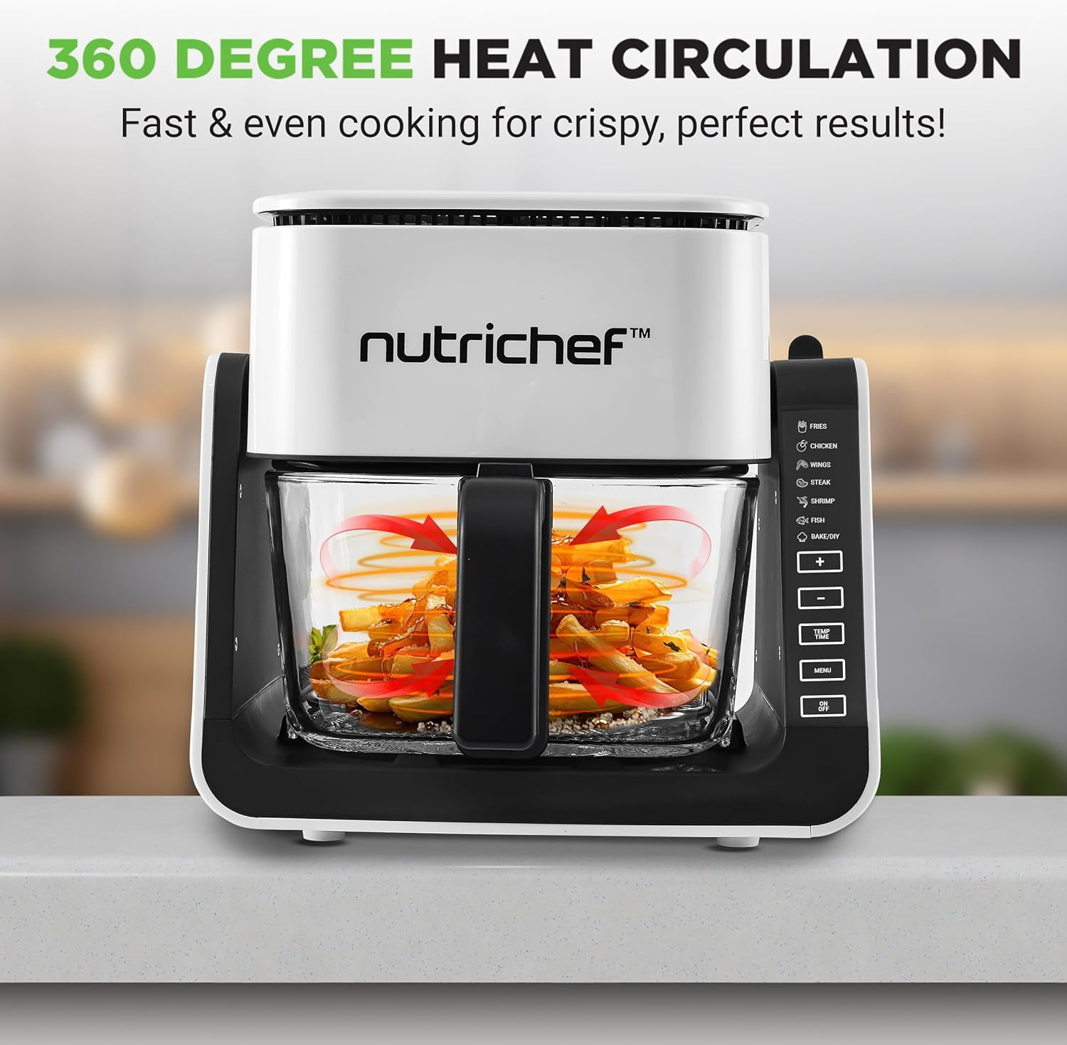 1500W Electric Air Fryer & Grill with 4L Glass Pot, 7-in-1 Functions, Large Digital Control Panel