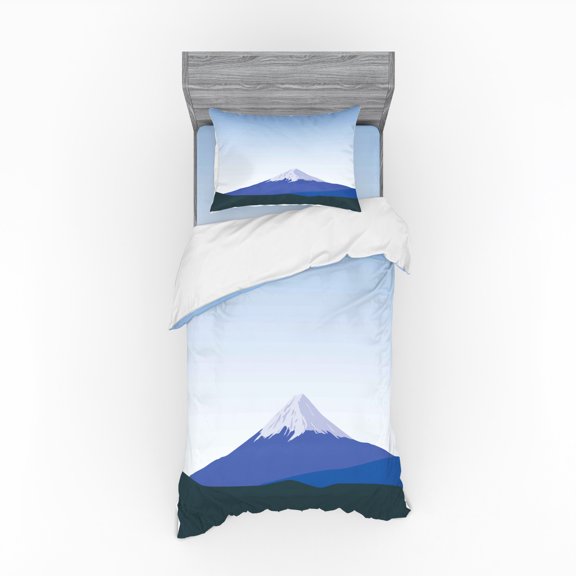 Mountain Duvet Cover Set, Famous Mountain in Japan Print, Bedding Set with Shams and Fitted Sheet, 3 Sizes, by Ambesonne