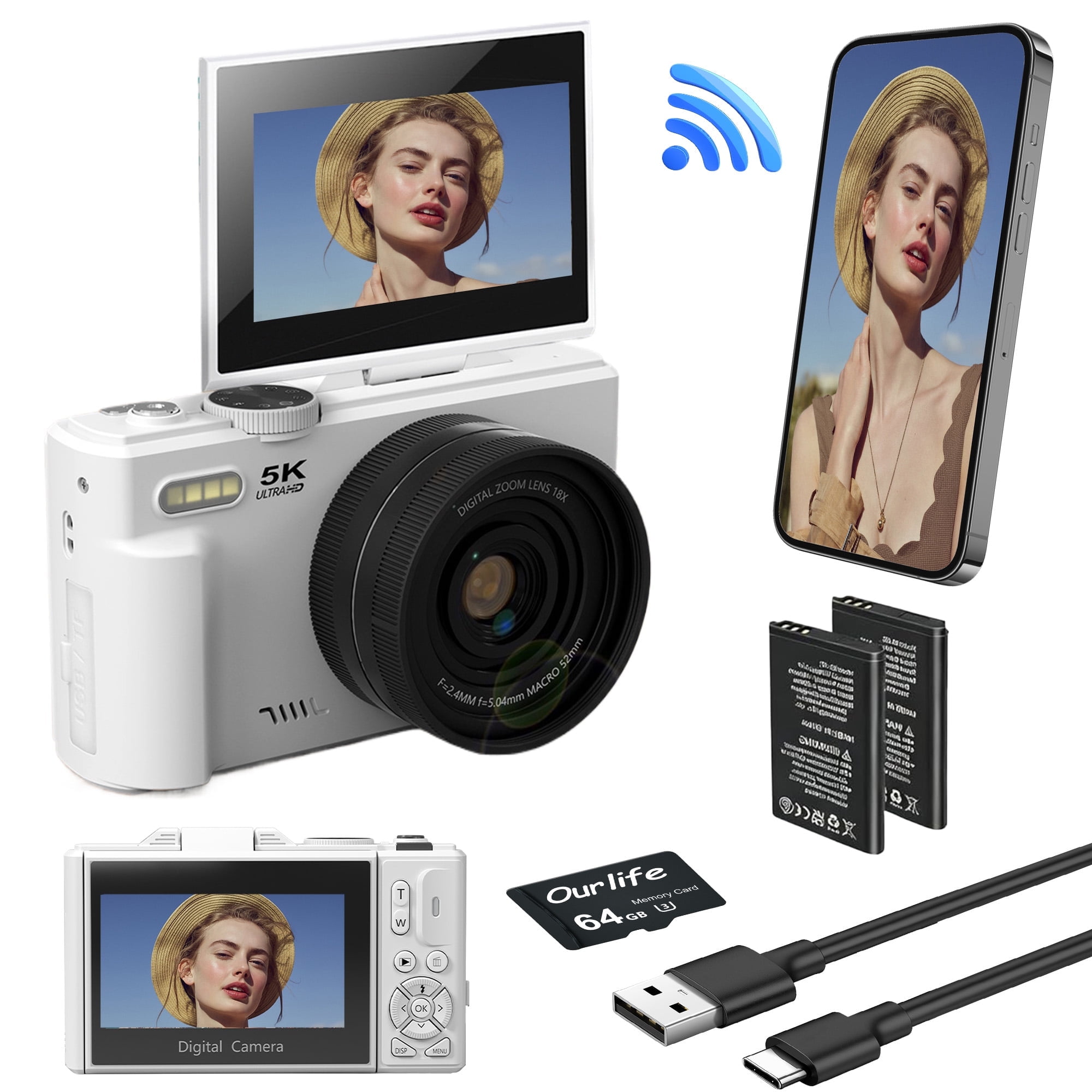 Ourlife Digital Camera 5K 80MP with Dual Screens, Autofocus 18X