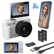 Ourlife 5K Digital Camera for Photography, 75MP Vlogging Camera for YouTube with 3" 180° Flip Screen, 18X Digital Zoom Point and Shoot Camara with 64GB Micro SD Card for Beginner (White)