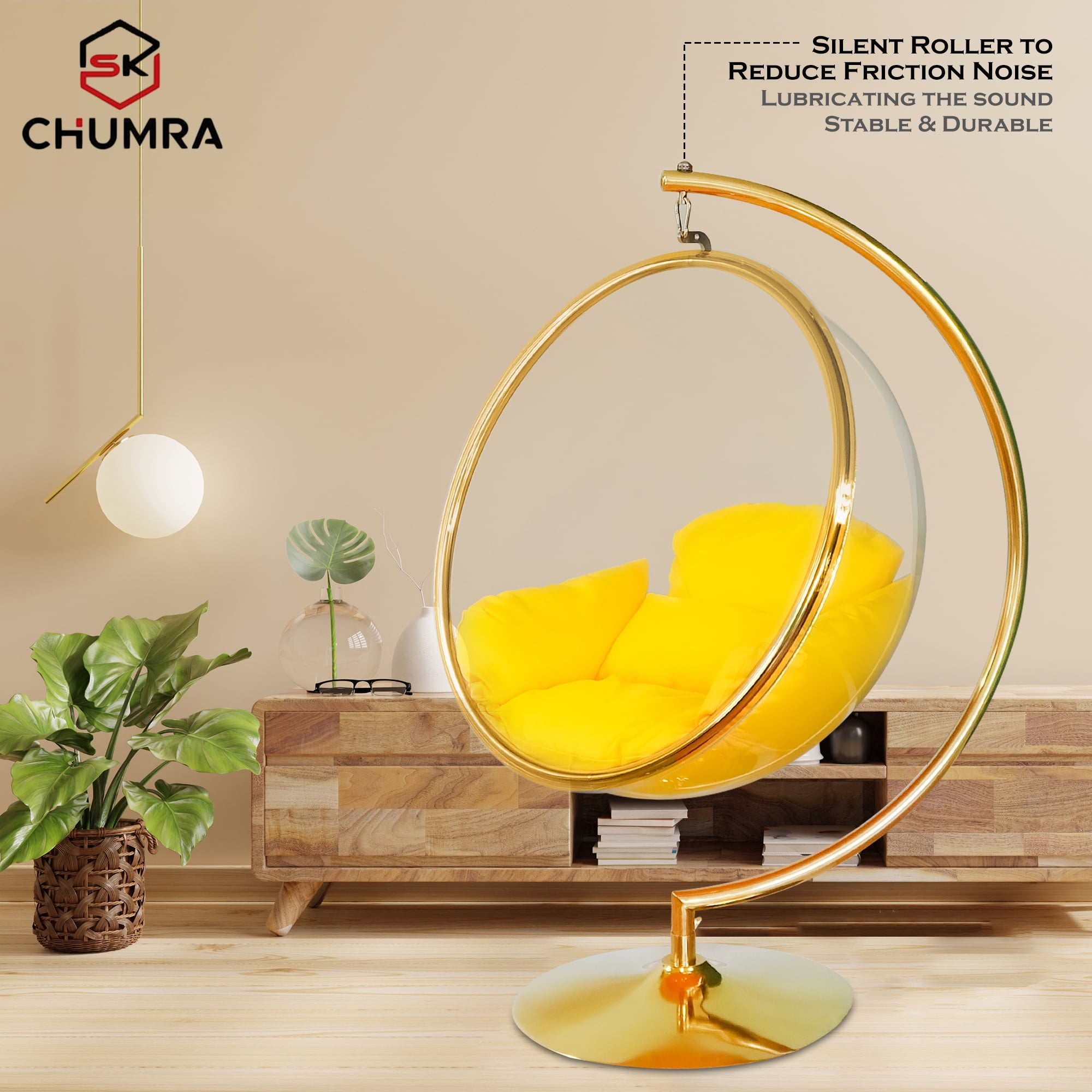 SK CHUMRA Gold Bubble Chair Acrylic Swing with Stand Cushion Gold finish Walmart