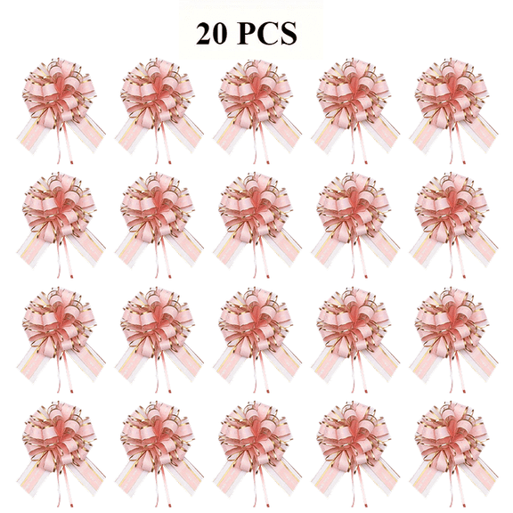 20Pcs Gift Bow Ribbon Pink Pull Bow with Golden-Edged, 4-Inch Ribbon Bows for Wedding Gift Wrapping, Baskets Warpping, Valentine's Day Party Decor