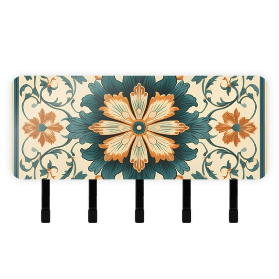Pattern Tribal Boho Mail Holder Organizer Wall Mount with Shelf Key Holder Key Rack with 5 Key Hooks for Wall Decorative