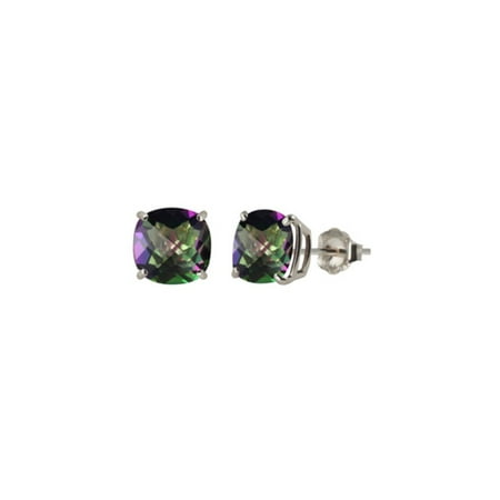 - Sterling Silver 6 mm Square Cut Lab-Created Mystic Topaz Stud Earrings