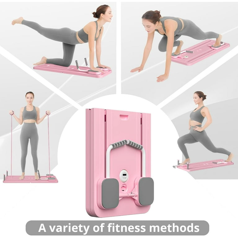 ピンク 5-in-1 折りたたみピラティスボード ポータブルマルチトレーナー Pilates Board, 2024 Foldable Pilates Reformer Set for Home