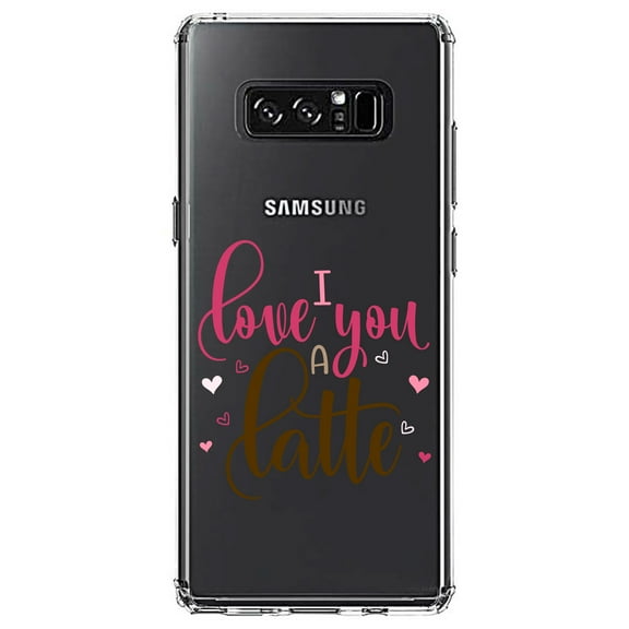 DistinctInk Clear Shockproof Hybrid Case for Samsung Galaxy Note 8 - TPU Bumper Acrylic Back Tempered Glass Screen Protector - I Love You A Latte