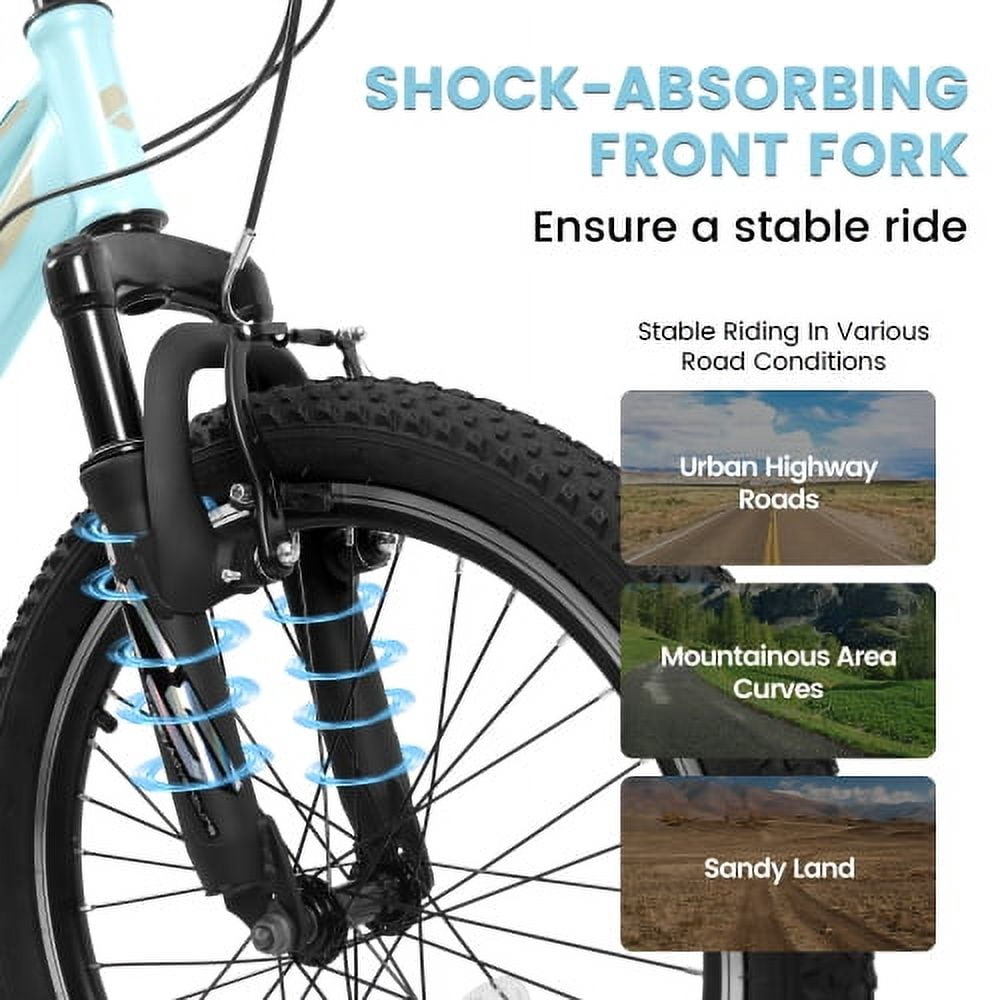 "RAISTYW 20"" Mountain Bike, Shimano 21-Speed Front Suspension Bicycle, V-Brake, Carbon Steel Frame, Blue"