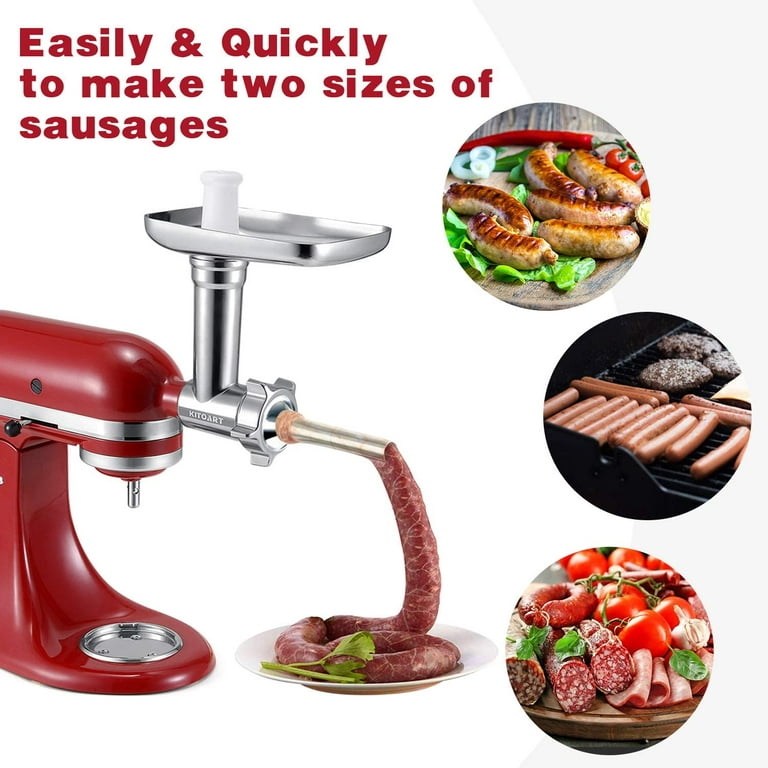 Hozodo Metal Food Meat Grinder Attachment for KitchenAid Stand Mixers - Including Sausage Stuffer Accessory Metal Silver