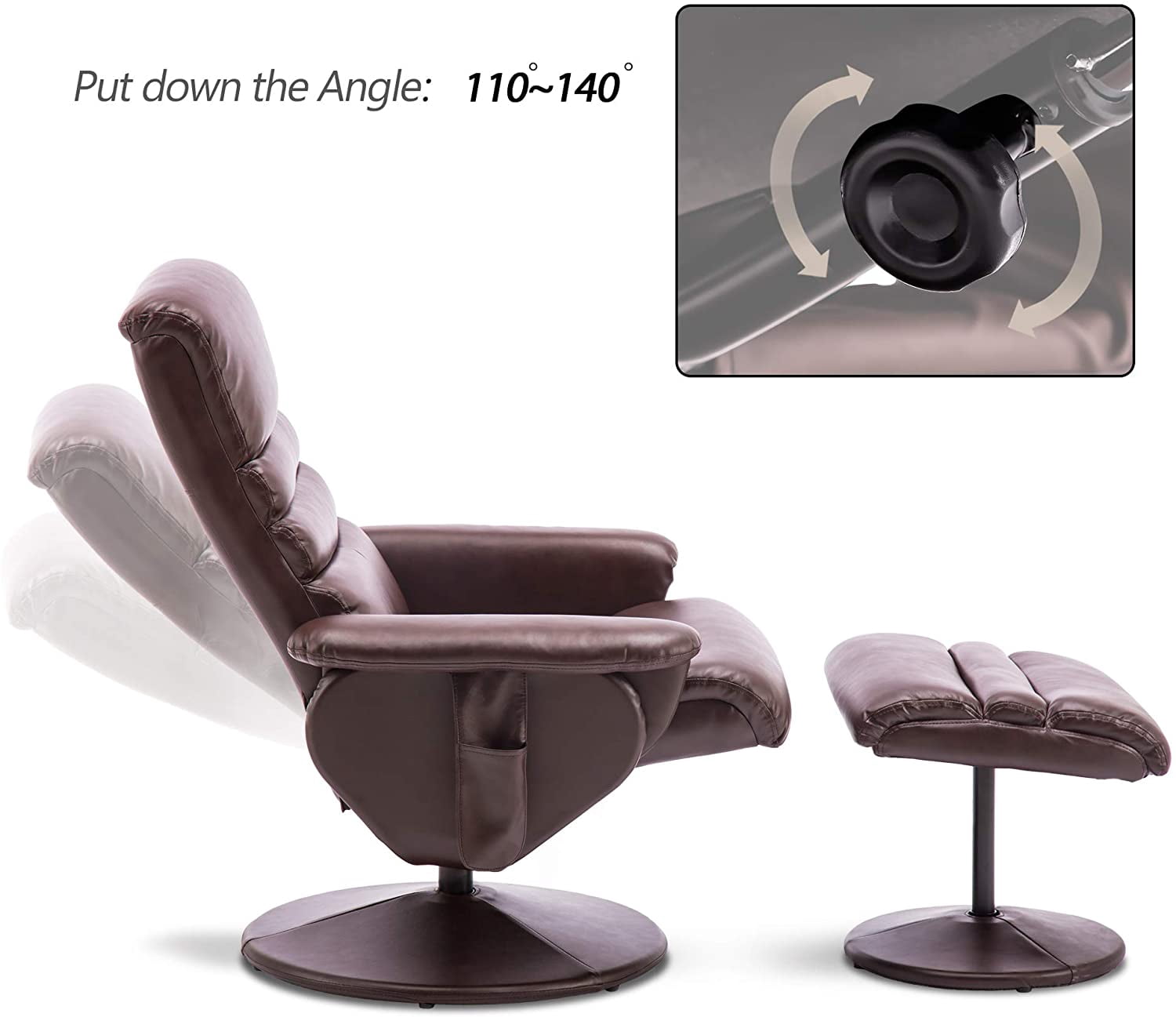MCombo 360 Swivel Massage Recliner Chair with Ottoman for Living Room, Faux Leather, Dark Brown