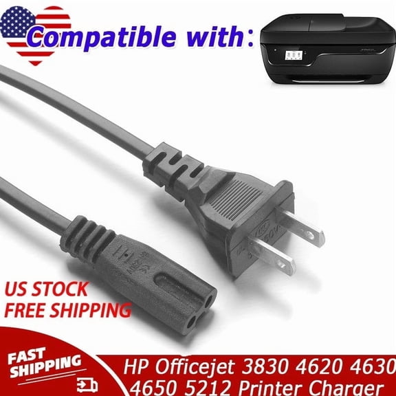 AC Power Cord Cable Compatible with HP Officejet 3830 4620 4630 4650 5212 All-in-One Printer