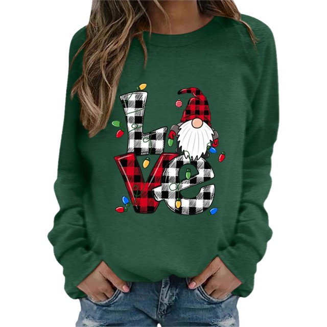 Gibobby Divertidas Sudaderas Sudadera para mujer Cuello Rojoondo Manga larga Estampado navideño Sudaderas con capucha Casual Navidad Sudaderas (Verde, L)