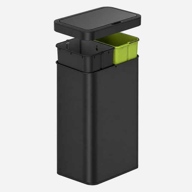 EKO Bote de Basura Inteligente Nova Mirage 30L+30L Negro. Con sensor de movimiento. Acabado de Acero Inoxidable Cepillado. Cubo de basura cocina 2 compartimientos (30L+30L) Cierre silencioso.