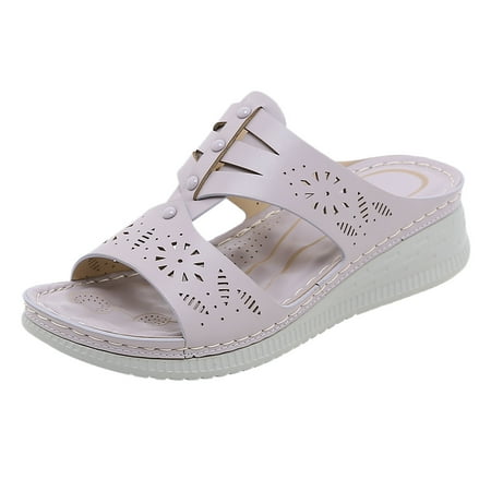 

Cathalem Women Summer Solid Color Slip On Casual Open Toe Wedges Comfortable Beach Shoes Sandals Slippers Purple 39