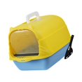 thumbnail image 2 of Caja de arena para gatos con capucha, inodoro cerrado y cubierto, arena antisalpicaduras para mascotas De Mano Azul Amarillo, 2 of 9