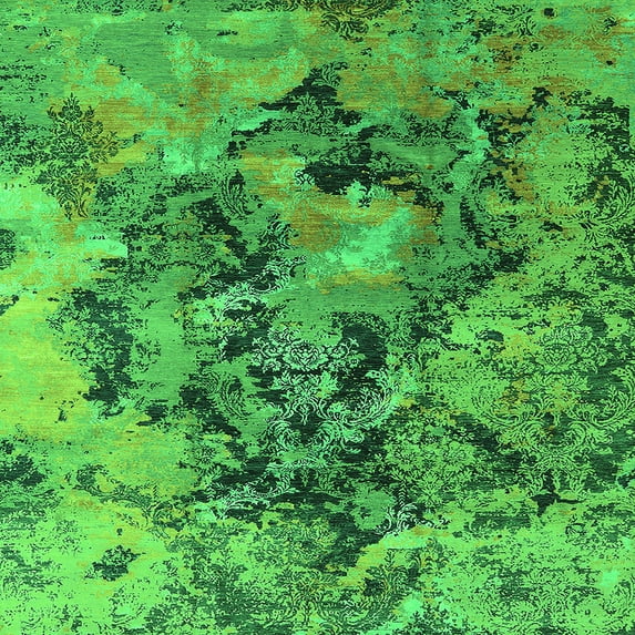 Ahgly Company Indoor Square Oriental Green Industrial Area Rugs, 5' Square