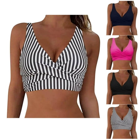 Ahuyic Womens Bikini Fashion Womens Sleeveless Solid Swimsuit Push-Up Padded Swimwear Swimsuit Blouse Blue XL
