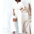 thumbnail image 6 of Women'S Solid Color Collared Blouse and High Waist Pants Two Piece Set Fashion White S, 6 of 9
