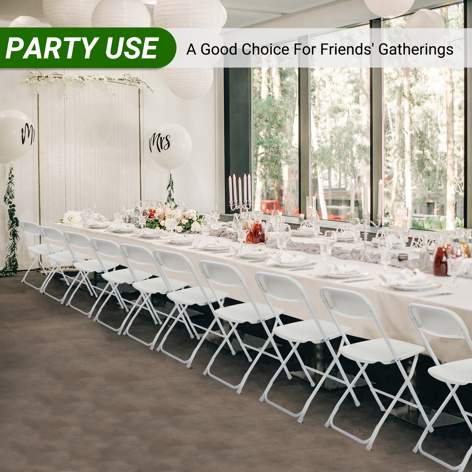 SalonMore Set of 10 Folding Chairs, White photo 8