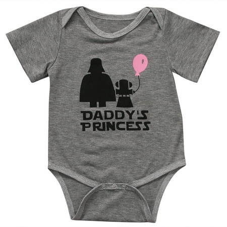 

Newborn Baby Girls Short Sleeve Cute Daddy s Princess Balloon Romper Bodysuit Playsuit