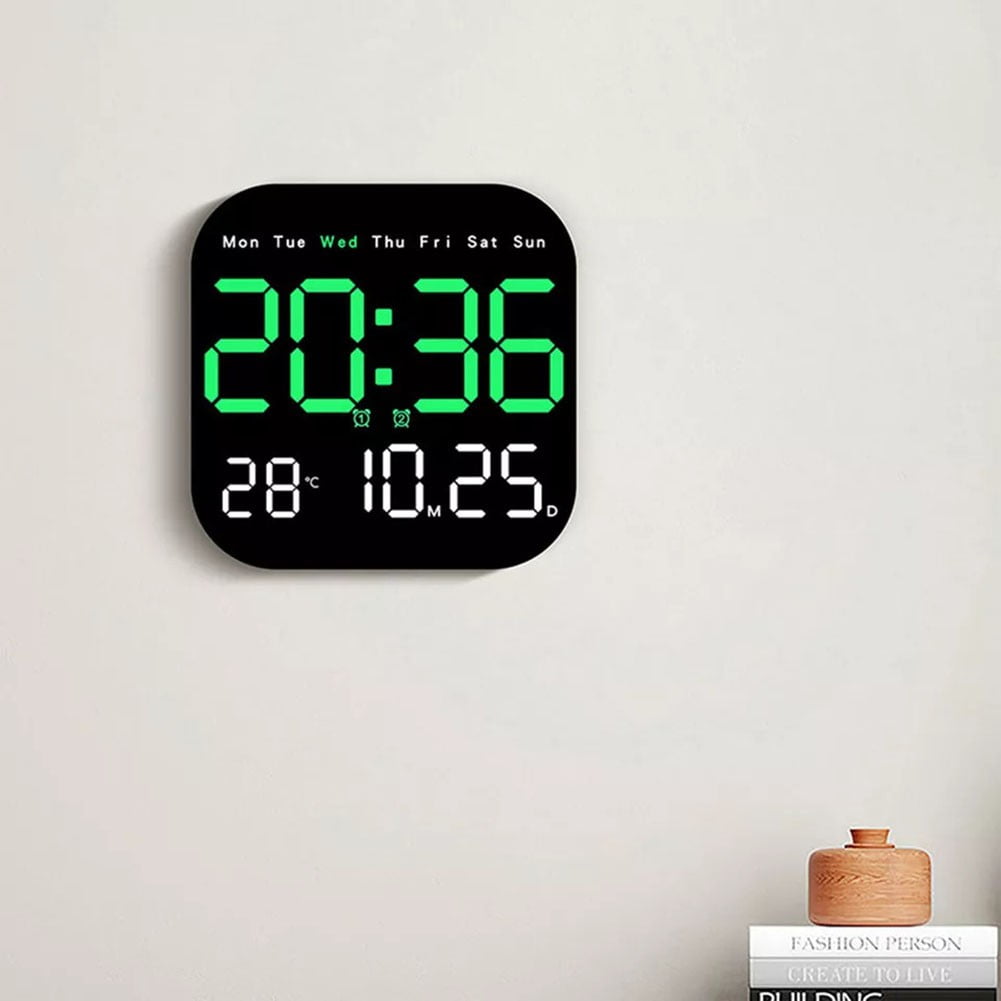 Digital Clock, 7.2" Display Digital Wall Clock with Remote Control, Adjustable Brightness Calendar Clock with Day and Date, Indoor Temperature, for Home, Office