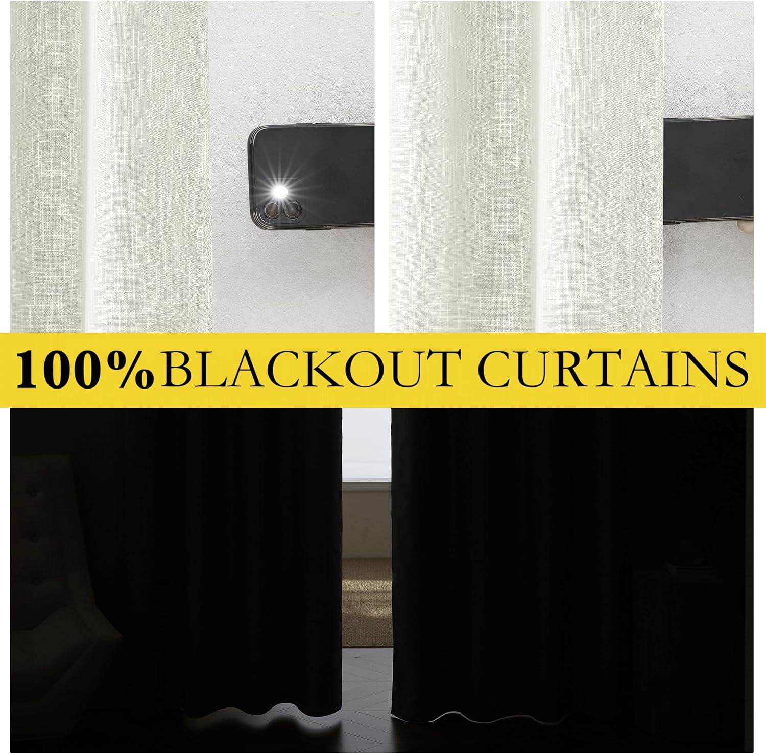 NICETOWN 100% Blackout Curtains for Bedroom, Linen Texture Privacy Energy Saving Curtains Grommet Noise Reducing Drapes with Thermal Insulated White Liner, Beige, 52"x63", 2 Panels