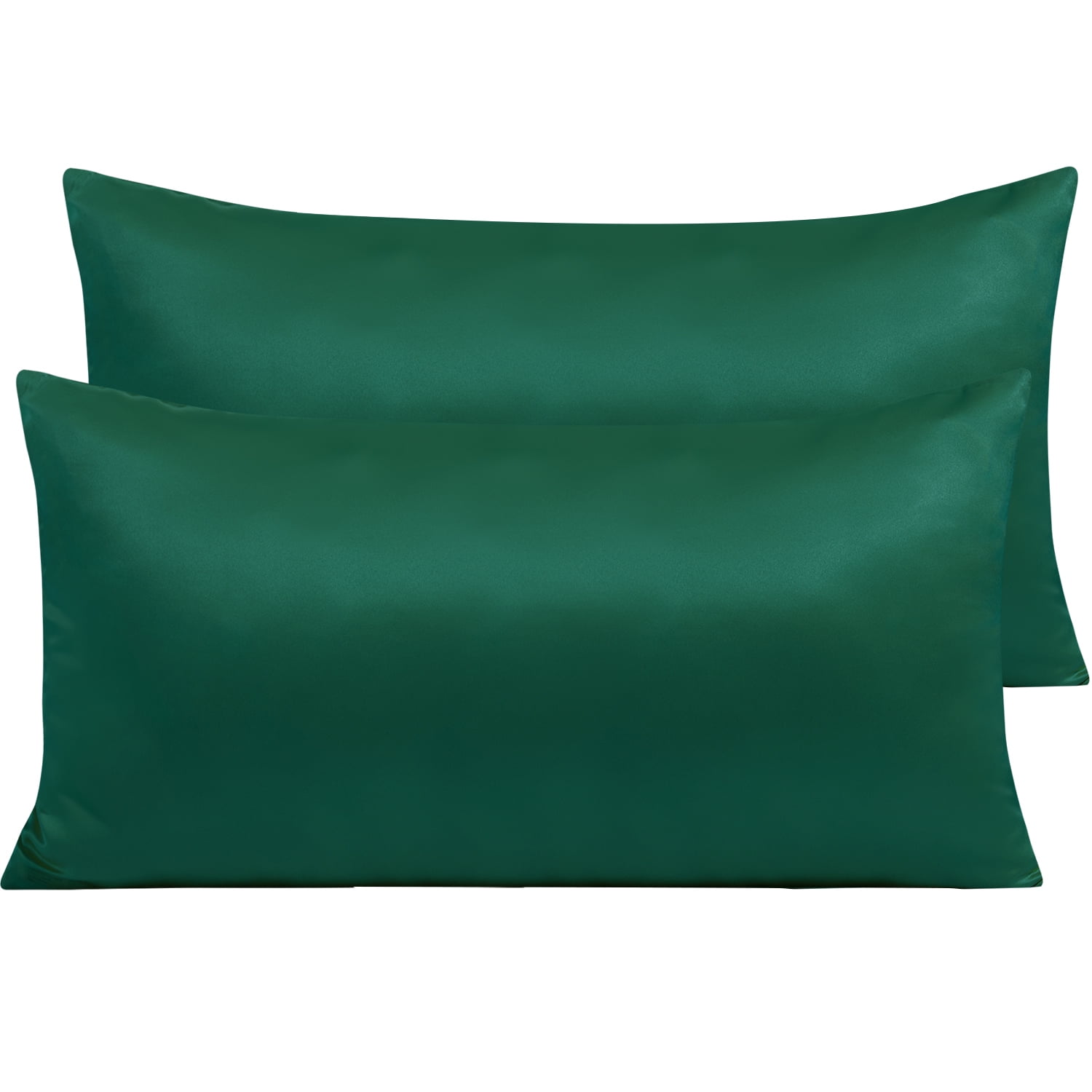 NTBAY Satin King Pillow Cases Set of 2, Hidden Zipper, Dark Green