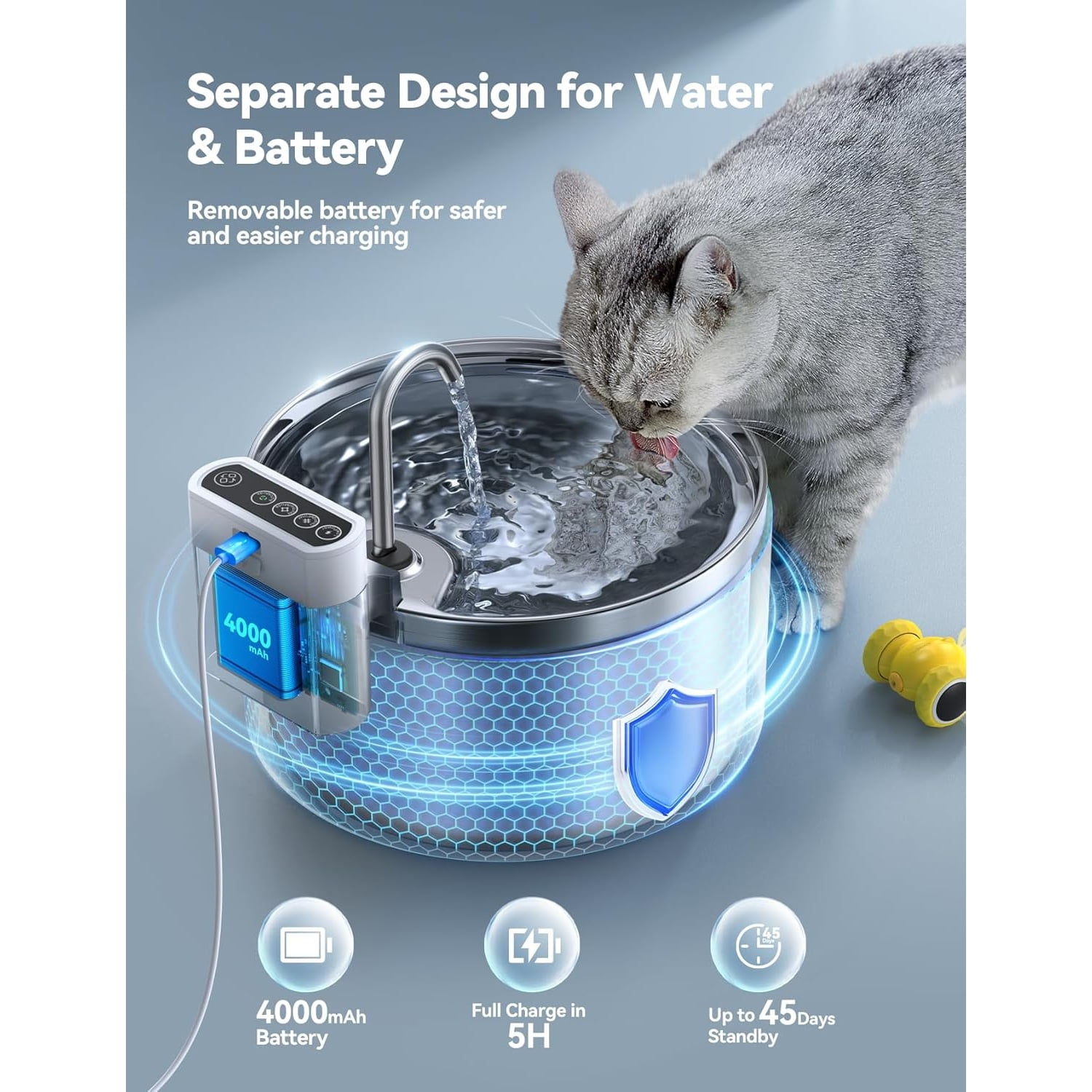 Wireless Cat Water Fountain [Water & Battery Separation]