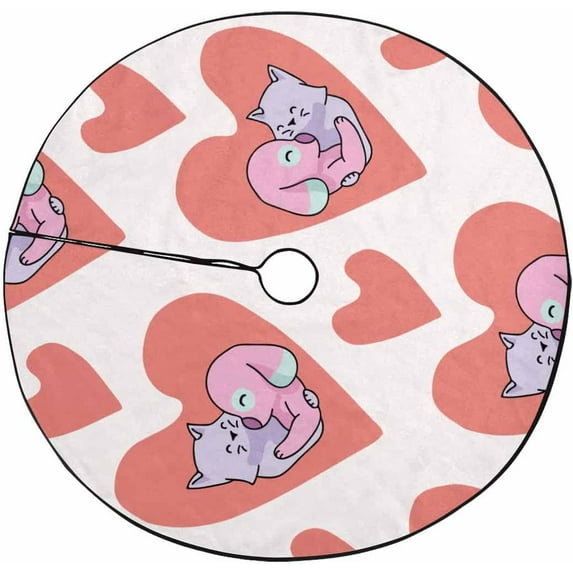 FMSHPON Cute Cat Dog Hug Hearts Xmas Christmas Tree Skirt Stand Mat for Holiday Party Decoration Indoor Outdoor 48 inches