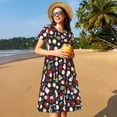 thumbnail image 4 of Naloa Rose Rabbit Print Womens Summer A-Line Dress with Pockets,Short Sleeve Dresses,Flowy Beach Swing Dress for Vacation Travel, 4 of 6