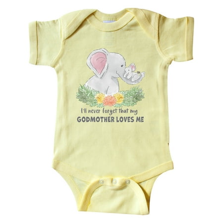 

Inktastic I ll Never Forget That My Godmother Loves Me Cute Elephants Gift Baby Boy or Baby Girl Bodysuit