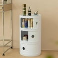 thumbnail image 4 of ColourTree 3 Tier White Round Nightstand with Drawers,Small Bedside Table with Storage,Round Storage Cabinet with Sliding Door,Modern End Table Side Table, 4 of 8