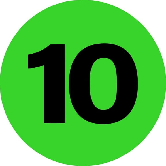 2" Inventory Numbered Circles Tags #10 Fluorescent Green 500pcs [2"W x 4 1/2"L]