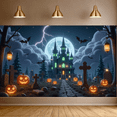 thumbnail image 3 of Gothic Design Halloween Banner Spooky Castle Jack O Lantern Decorative Spooky Scene Pumpkin for Halloween Party Yard Decor, 3 of 5