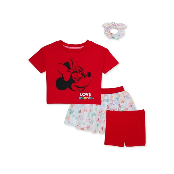 Minnie Mouse Baby and Toddler Girl Tee, Shorts, Skirt and Hair Scrunchy Set, 4-Piece, Sizes 12M-5T