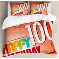 thumbnail image 3 of 100th Birthday Duvet Cover Set Twin Size, Red Vermilion Abstract Backdrop with a Happy Party Quote Image Art Print, Decorative 2 Piece Bedding Set with 1 Pillow Sham, Multicolor, by Ambesonne, 3 of 3