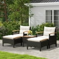thumbnail image 4 of Patiojoy Outdoor Patio 5PCS Rattan Conversation Furniture Set Acacia Wood Frame Chair with Coffee Table & 2 Ottomans for Backyard&Poolside, 4 of 10
