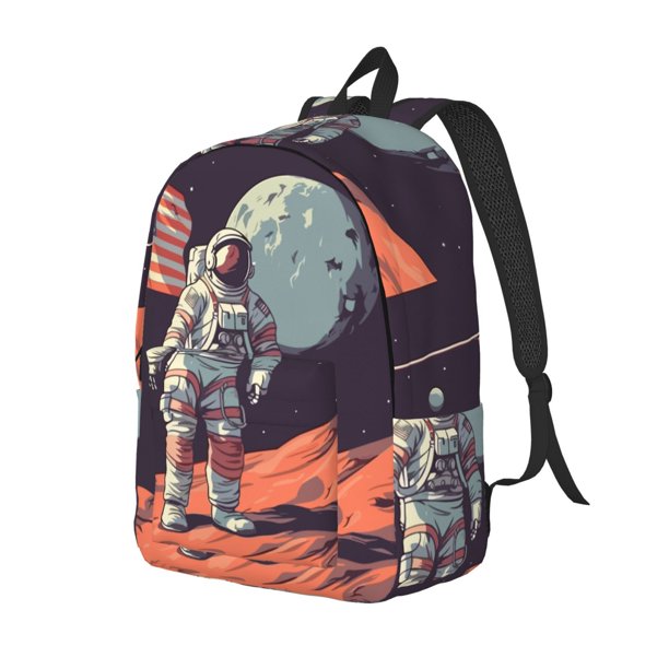 Balery Astronaut With American Flag Mochila Clásica Impresa Básica para Viaje, Mochila Escolar Resistente al Agua, Mochila de Lona con Correas Ajustables-Small