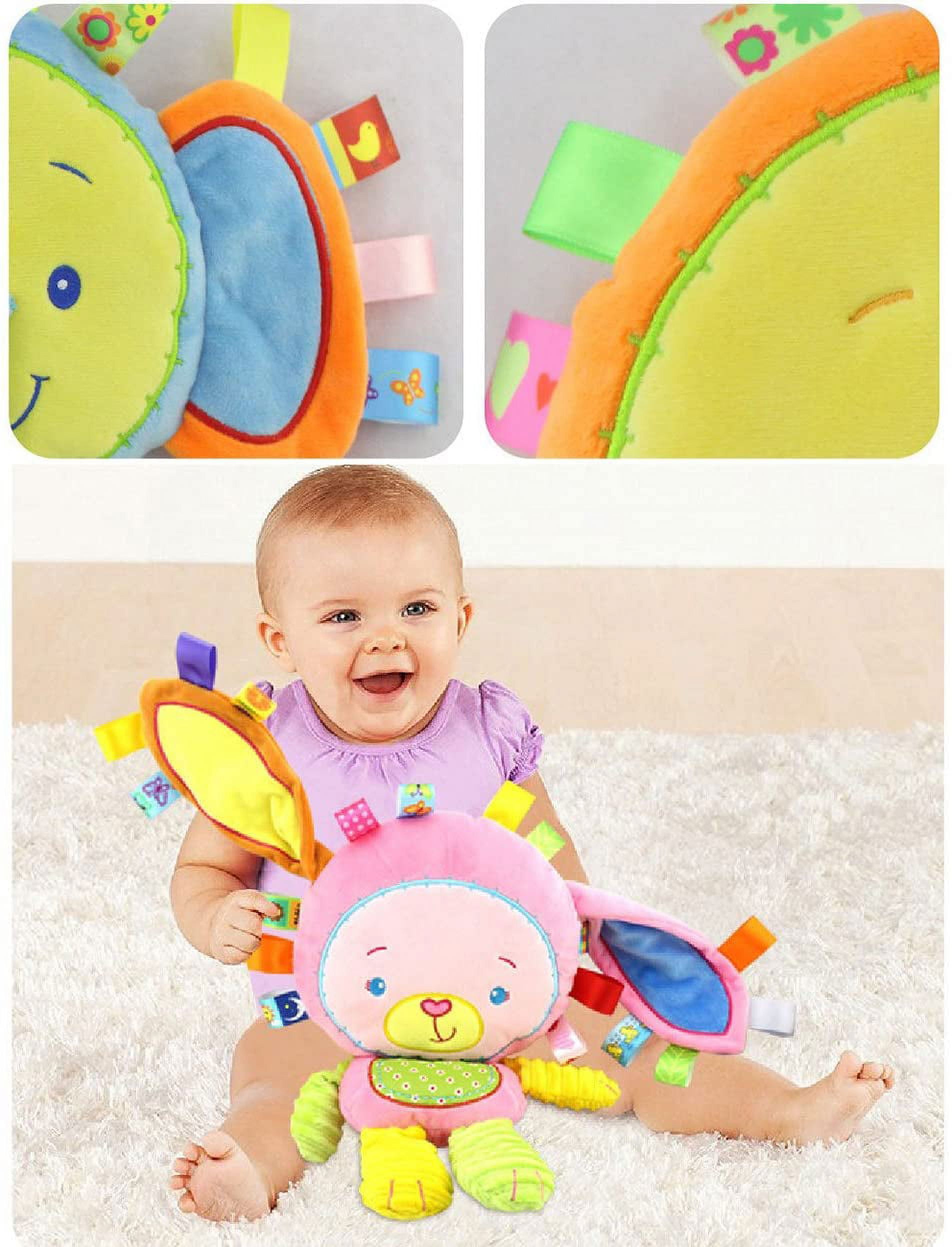 Amerteer Baby Tags Toy, Monkey/Tlephant Taggie Security Blanket Elephant Stuffed Toy, Baby Plush Sensory Tag Toy with Ribbons & Rattle,Baby Gifts for Newborns,Infant