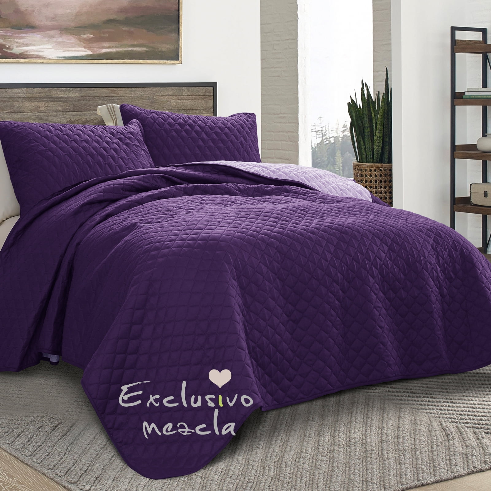 Exclusivo Mezcla Twin Quilt Set, 2-Piece Lightweight Twin Quilts Soft Bedspreads Bed Coverlets, Deep Purple, 68"x88"