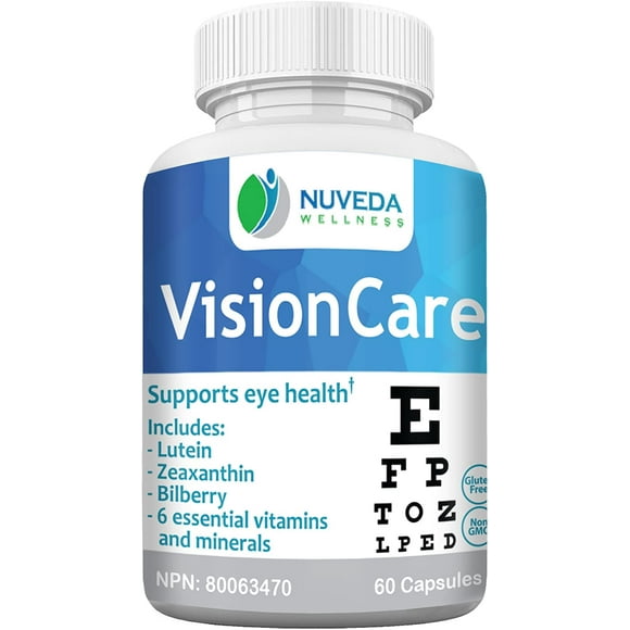 Nuveda Wellness VisionCare Complete Eye Health Formula - Antioxidant Macular Vitamins Zeaxanthin Lutein & Bilberry Extract - Best Ocular Nutritional Supplements - Eye Problems Relief & Therapy Support