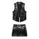 thumbnail image 4 of HH TRAF Ropa de verano para mujer, cárdigan de lentejuelas de dos colores a la moda, chaleco corto + minifalda de cintura alta con cremallera en la espalda para mujer, traje para mujer, 4 of 5