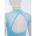 thumbnail image 5 of iixpin Kids Girls Floral Lace Sleeve Ballet Dance Unitard Gymnastics Leotard Sports Jumpsuit Bodysuit Dancewear Light Blue 5-6, 5 of 7
