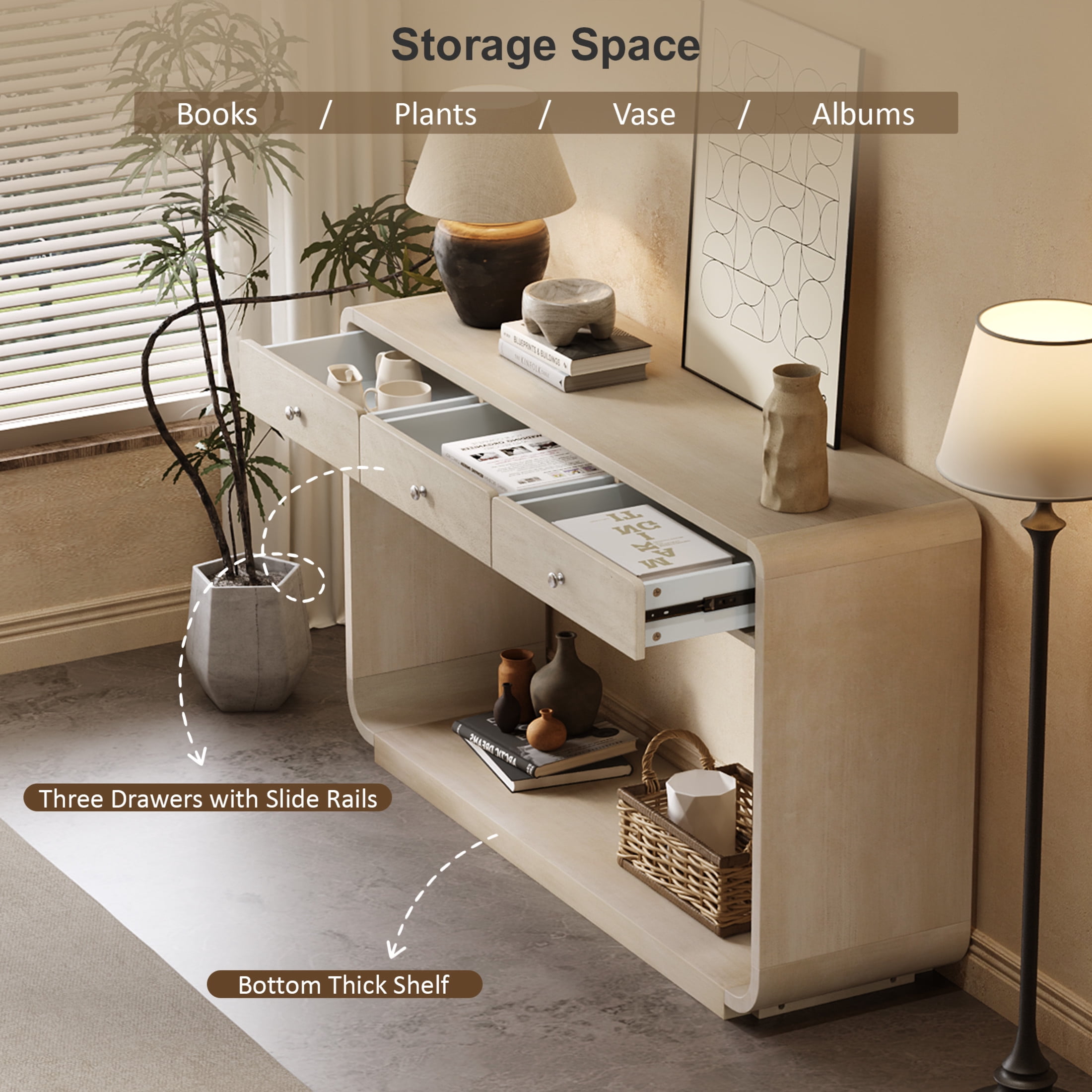 Christopher Knight Home 55" Console Table with 3 Drawers and Bottom Shelf, Natural