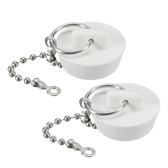 2 Pcs Tub Stoppers, Rubber Bathtub Stoppers Drain Plug 1-1/8" and 15" Beaded Chain, White
