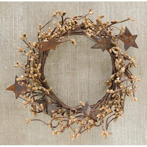Botanical Leaves and Burgundy Pips Rusty Star 8" Mini Wreath Ring 