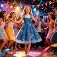 thumbnail image 4 of Girls Mesh Princess Dresses Trendy Embroidery Flower Lace Bow Spaghetti Gown for Pageant Wedding Birthday Party Graduation Dance Prom Dark Blue 9-10 Years, 4 of 6