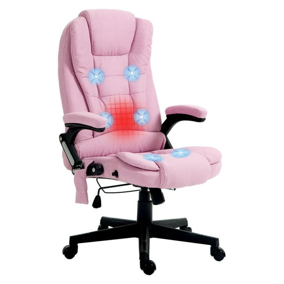 SAZYY Linen Vibrating Massage Heated Office Chair, High Back Recliner with Padded Armrests, Ergonomic Computer Chair, Pink
